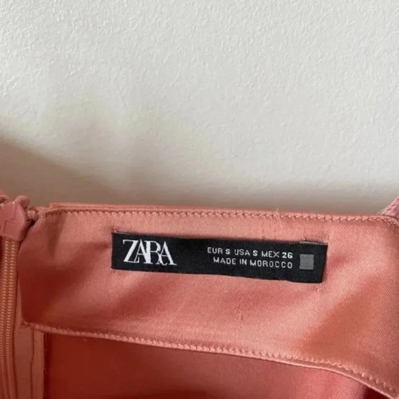 Zara Satin Like Cut Out Draped Ruched Mini Dress Peach Pink Sz S - Picture 6 of 8